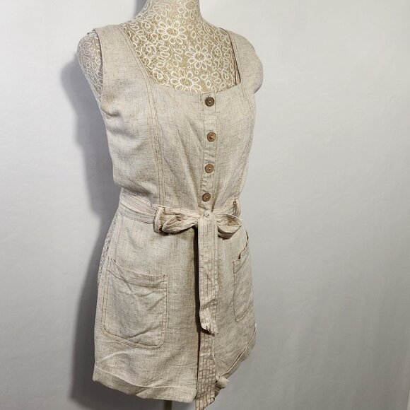 Shinestar Women Size M Linen Blend Button Front Belted Sleeveless Romper Casual - Picture 8 of 15